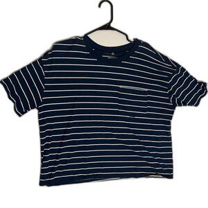 Time and Tru Navy Blue and White Striped Tee